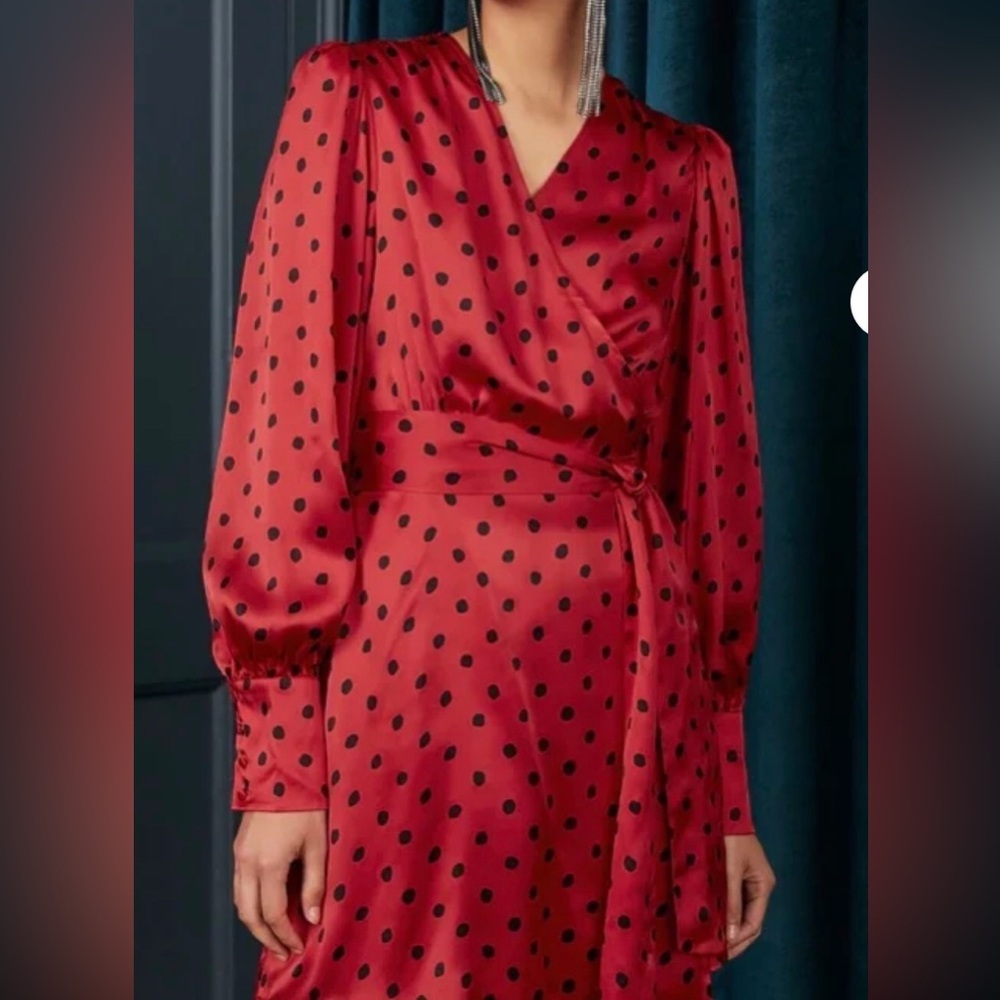 NWT Kitri Women's Red Rebecca Polka Dot Wrap Mini Dress. Size S.